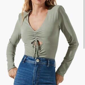 ASTR Sage Ruched Long Sleeve Bodysuit